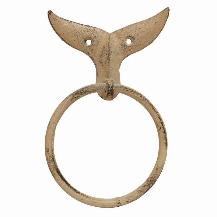 Hampton Nautical – wholesale Wall hook – Aged White Cast Iron Whale Tail Towel Holder 7.5"
