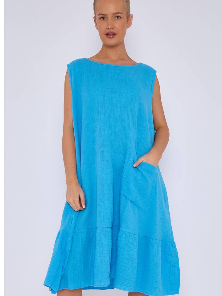 Miss Bold – wholesale Dress – Women's – Italian Sleeveless Cheesecloth Cotton Midi Dress with Pocket11