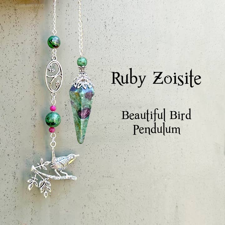 Ruby In Zoisite Pendulum, with Beautiful Bird & Twig Pendant for wholesale by Glorious Healing Crystals