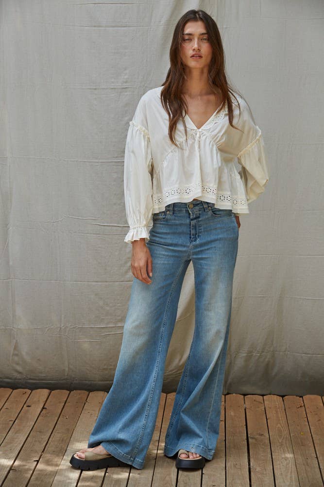 By Together - Wholesale Blouse - Women's - L8784 | Woven Lyocell Cotton Eyelet Collar Blouse Top1