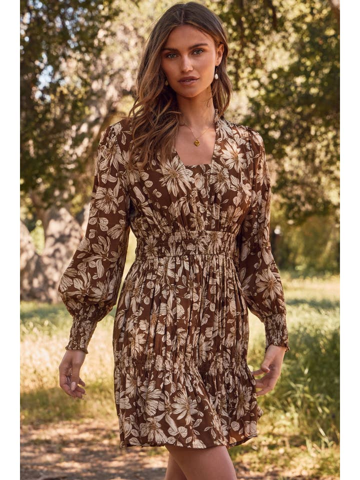 Mocha Multi Plus Sheer Floral Mini Dress for wholesale on Faire1
