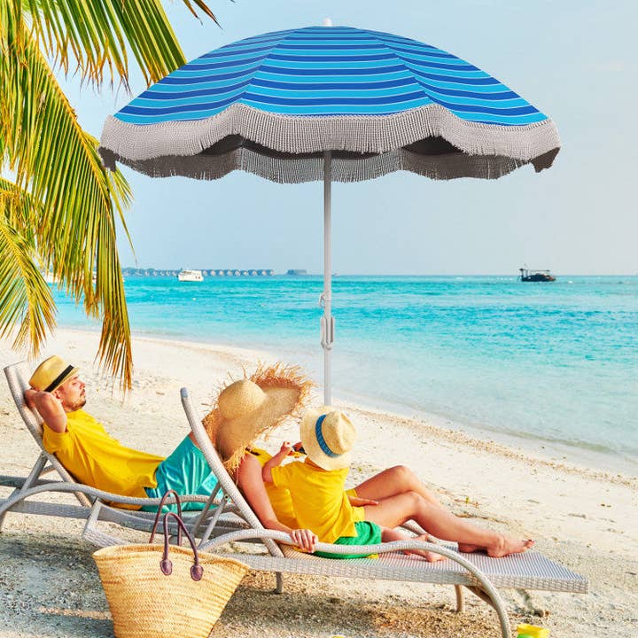 Hard Rock Health Stores - Wholesale Beach Umbrella - 6.5 FT Beach Umbrella with Fringe Outdoor Tassel Umbrella with Push Button Tilt11