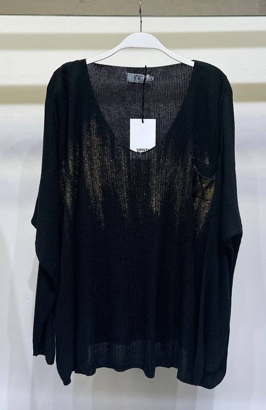 VENTI6 – Engroshandel Strikket top - Dame – LANGÆRMET STRIKKET TOP I METALLISK FOLIE SPRAY (3091-METALLIC)8