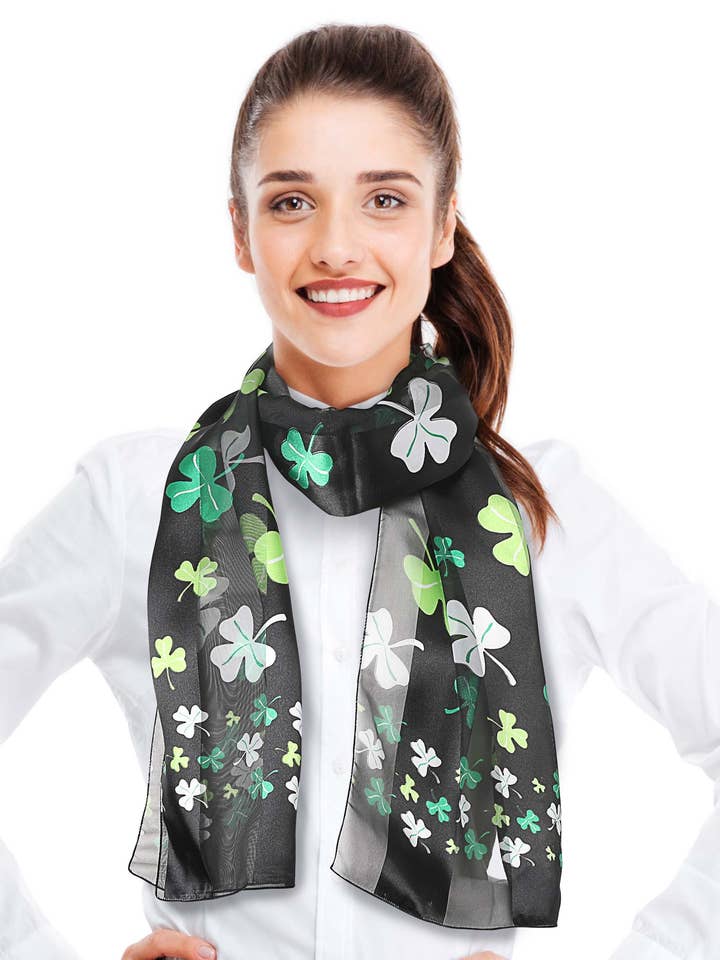 Multi Shamrock St. Patrick's Day Scarf - Silk Feeling Scarf for wholesale by Cube Enterprise