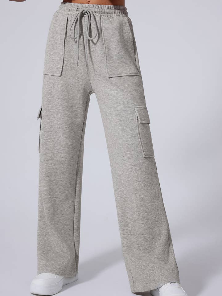 Pantalon d'entraînement à lacets à taille haute et jambes larges pour la vente par Amaryllis Apparel