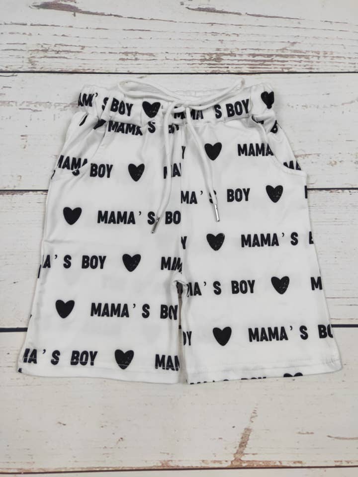 MAMA'S BOY Heart Printed Shorts With Pockets for wholesale by sassy kids palace