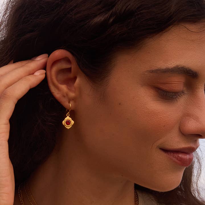 Satya Jewelry - Wholesale Dangle Earrings - Strong Heart Garnet Drop Earrings 2