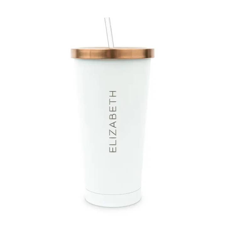 White Metal Drink Tumbler W/ Metallic Lid - Vertical for wholesale by Weddingstar Inc.