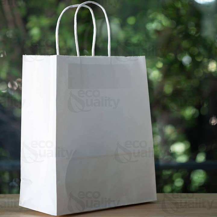 EcoQuality - Wholesale Gift Bag - EcoQuality 10x5x13 Small White Kraft Paper Gift Bags