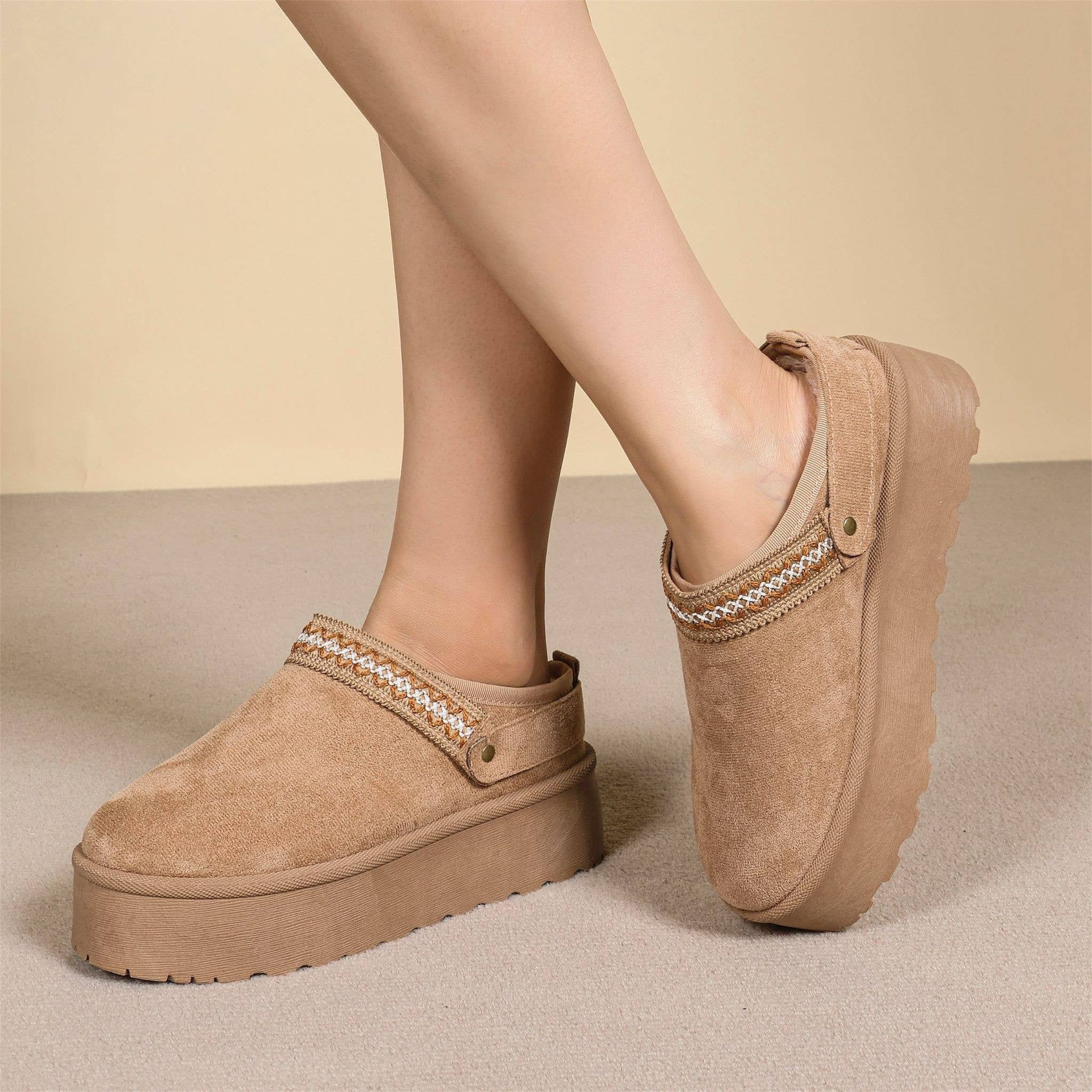 No Doubt Shoes – wholesale Slippers – Women's – FAUX FURR LINED STITCH DETAIL COZY CHUNKY PLATFORM MULES3