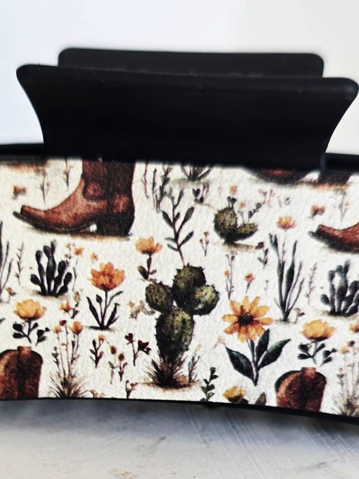 Desert Cactus Hair Clip/ Genuine Leather hair claw clip for wholesale by Silver Birch Designs Jewelry