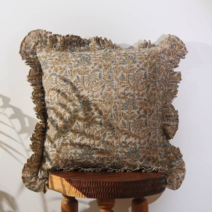 Eyda Homes - Wholesale Throw Pillow Cover - Indian Hand Block Printed Linen Pillow Cover1