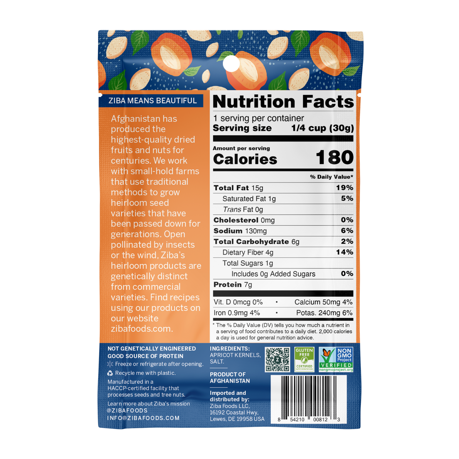 Ziba Foods – wholesale Nötter – Söta aprikosfrön (torrrostad och saltad) Vegan 1oz2