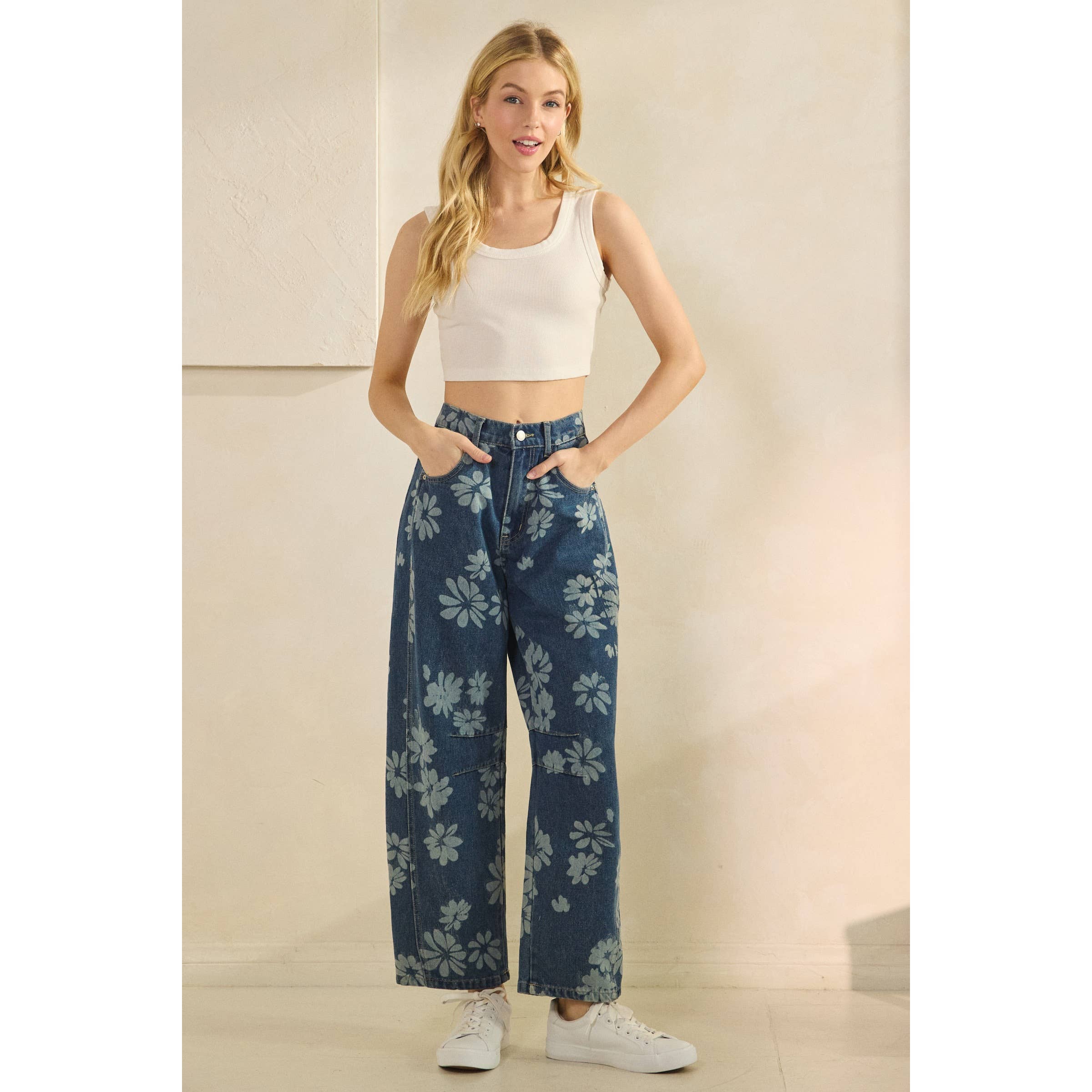 Med Wash Floral Denim Pants for wholesale on Faire3