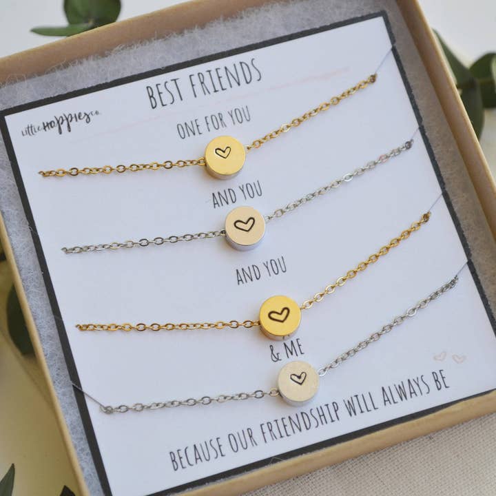 Little Happies Co - Wholesale Jewelry Set - 4 friends necklace set- Set of 4 necklaces, Gift Set, Friendship necklaces, Matching necklaces, 4 BFF necklaces, 4 BFF gifts, heart necklace8