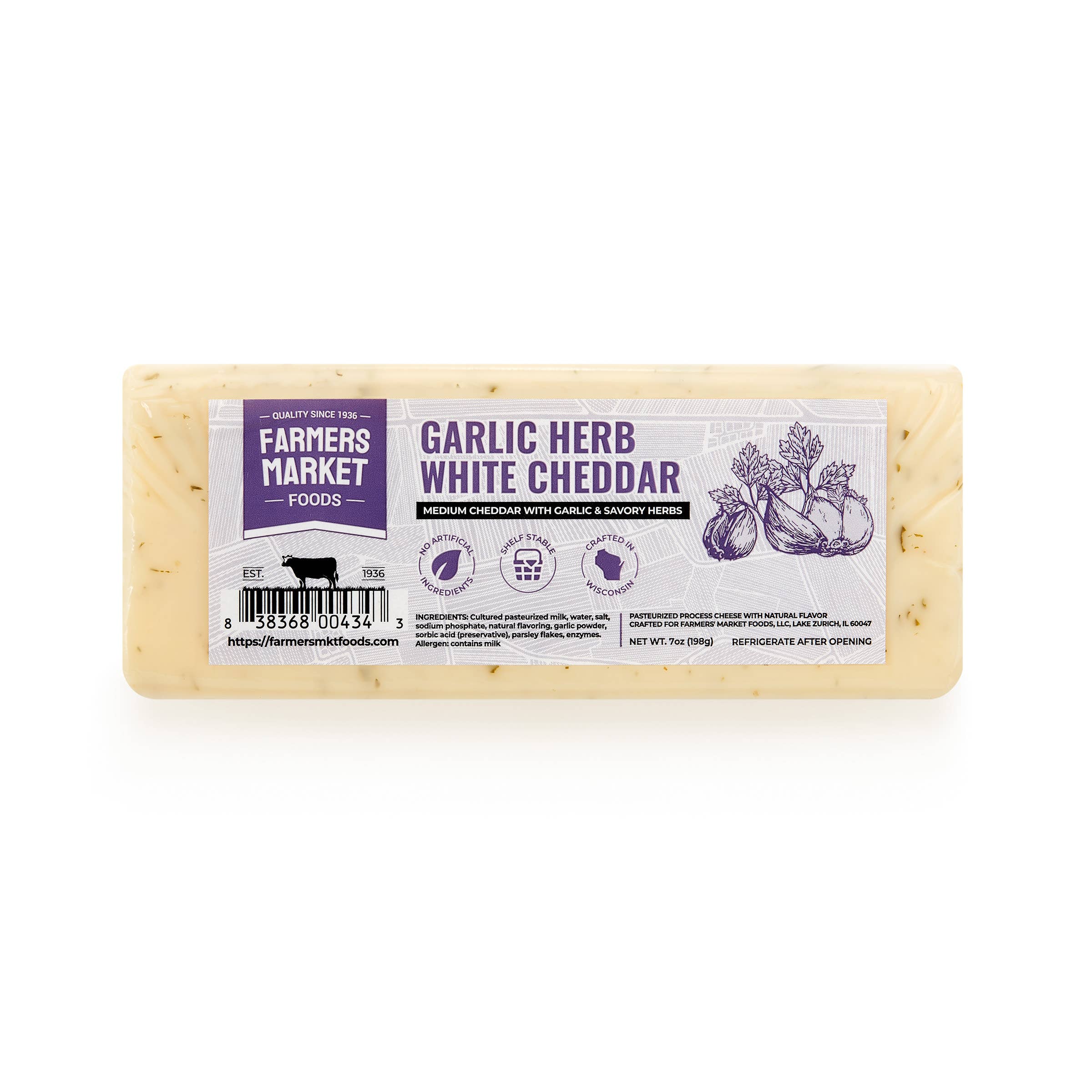 Farmers' Market Foods - Wholesale Cheese - Garlic Herb White Cheddar 7oz (Shelf Stable)1