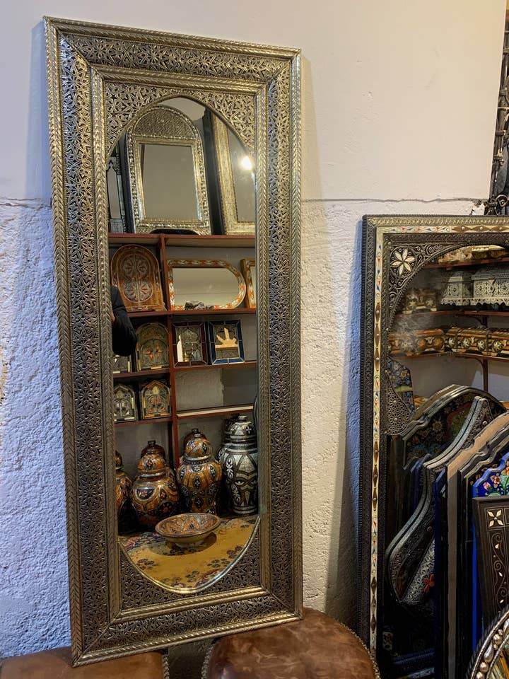 Miroir Longueur Complète Marocain - Miroir de Sol en Argent Fait Main pour la vente par Palmeraies