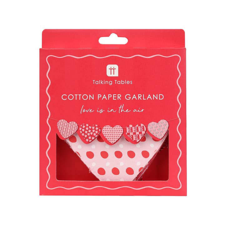 Talking Tables UK – wholesale Bunting/garland – Recycled Cotton Paper Heart Garland - 2m | Valentines |3