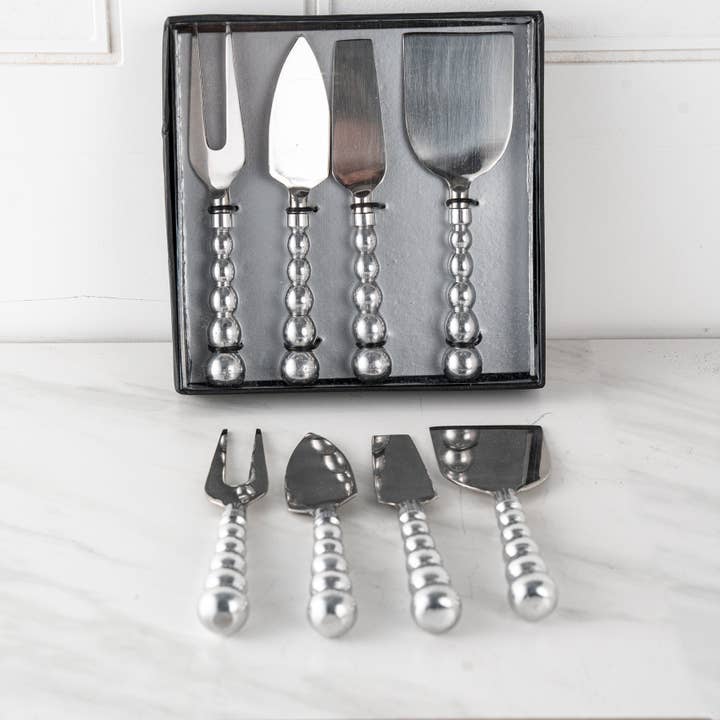 India Handicrafts Inc - Wholesale Cheese Spreader - Aluminum Beaded Cheese Tools, Set of 4