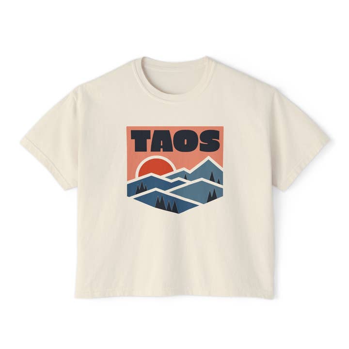 Hey Mountains - Wholesale Screen Printed T-Shirt - Women's - Women's Taos, New Mexico Boxy Graphic Tee - Slightly Cropped5