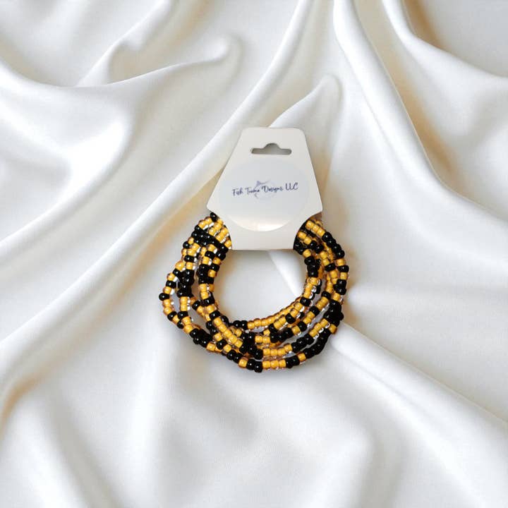 Fish Towne Designs, LLC - Wholesale Beaded Bracelet - Black & Gold Beaded Game Day Seed Bead Bracelet Stack7