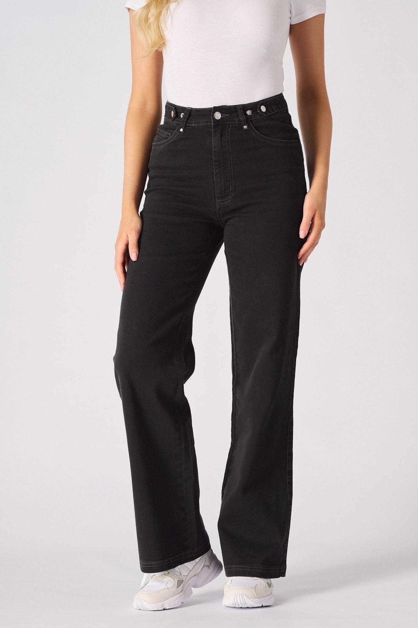 JMOJO UK Limited - Vendita all'ingrosso Jeans - Donna - Jeans a gamba larga scolpiti a vita alta ELYSI - Lavaggio nero3