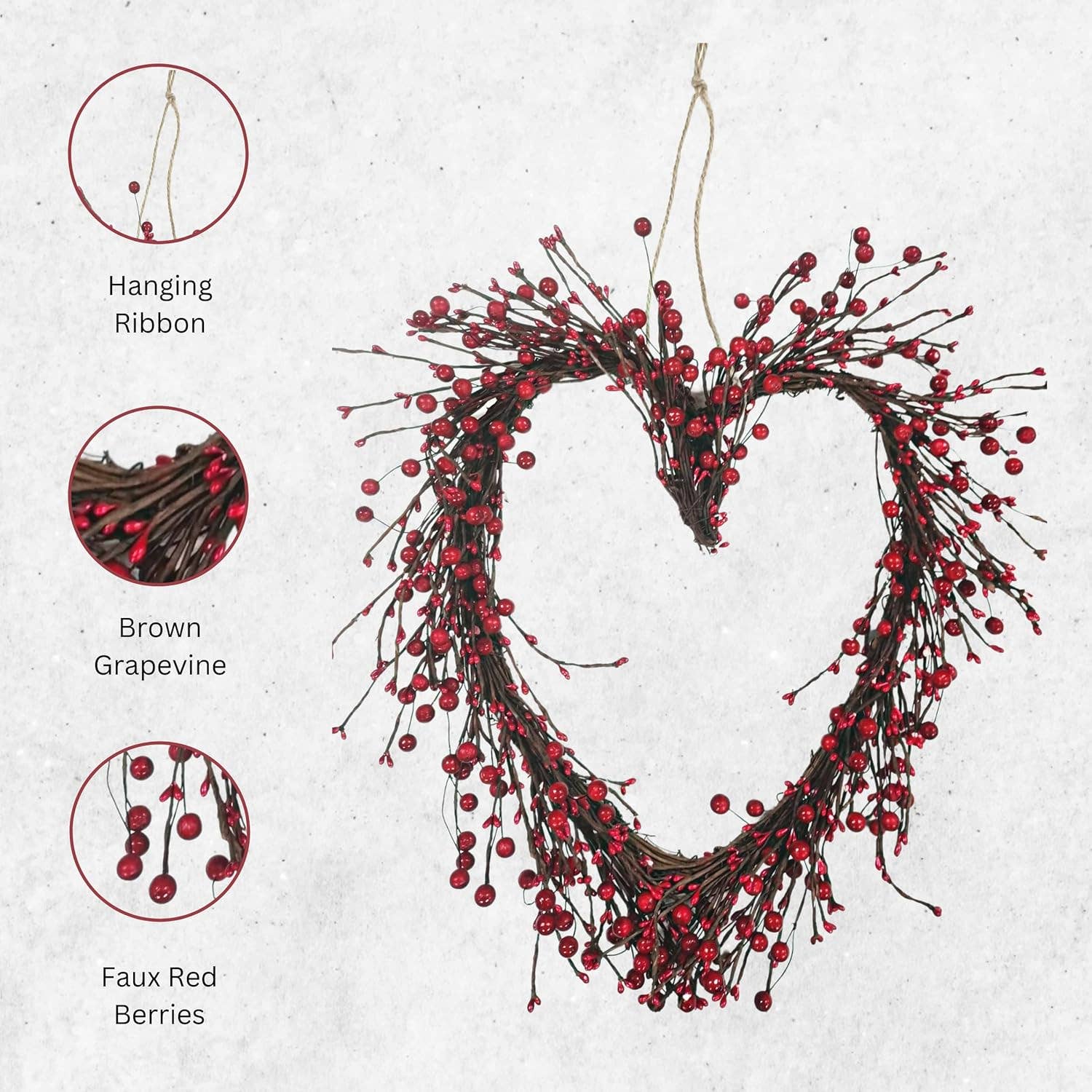 4E's Novelty - Wholesale Wreath - 15" Valentine's Heart Wreath - Red Berry Grapevine for Indoor/Outdoor Decor3