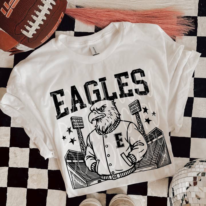 Eagles Letterman Infant/Toddler T-Shirt | Trendy School Spirit Shirt | Fast Shipping | Super Soft Shirts for Toddler/Infant for wholesale by Red Dirt Transfers