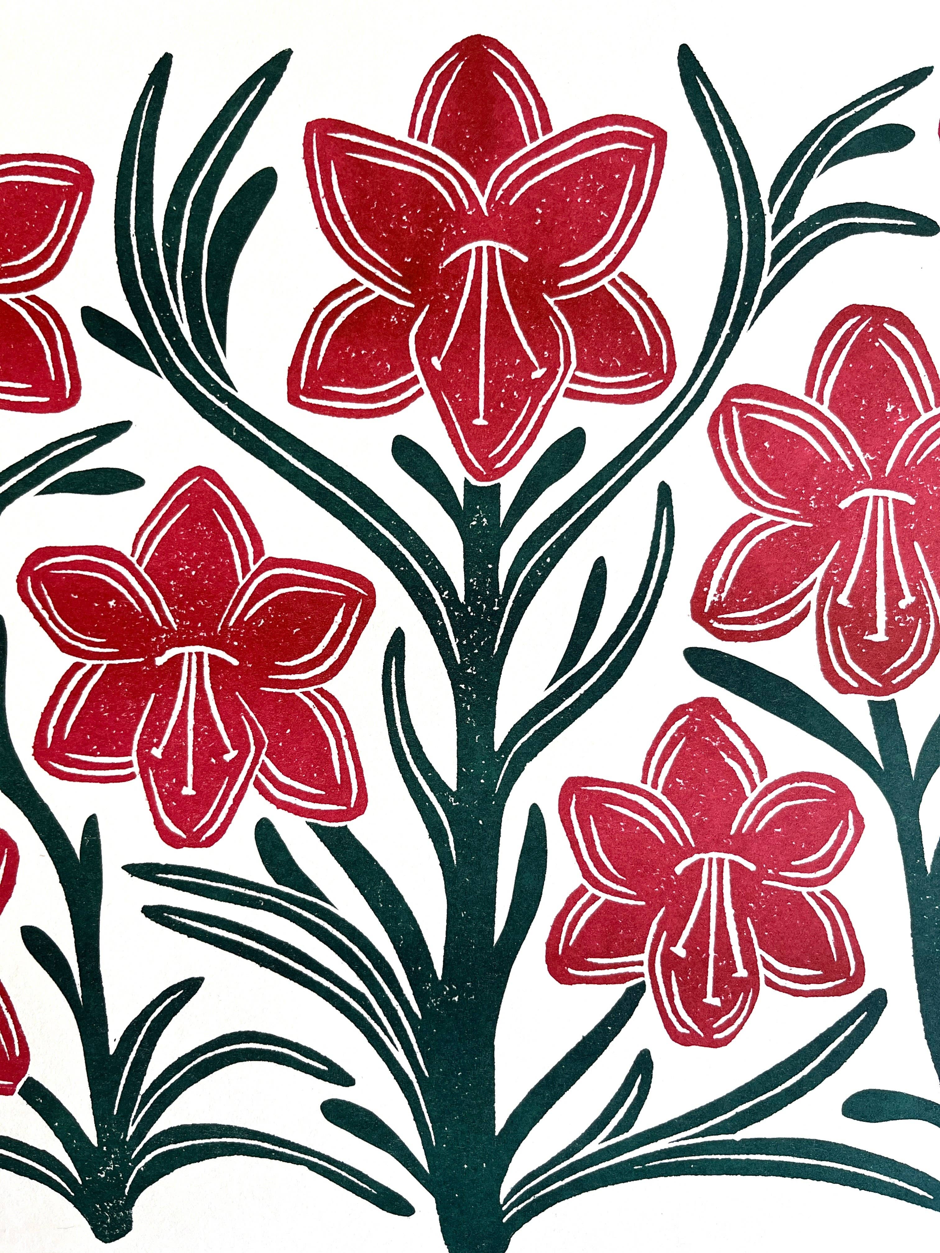 Katharine Watson - Wholesale Art Print - Holiday Garden Series: Amaryllis Risograph Print3