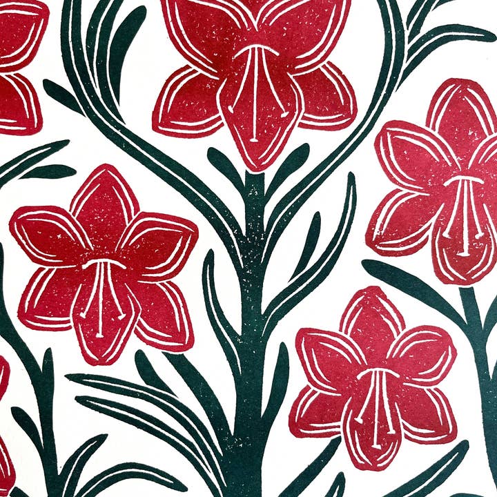 Katharine Watson - Wholesale Art Print - Holiday Garden Series: Amaryllis Risograph Print3