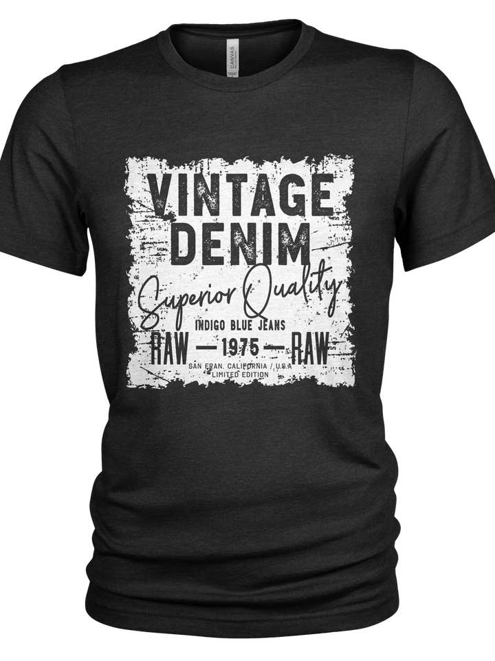 Vintage Raw Denim Black Organic Cotton T Shirt for Men for wholesale by Union Made Raw Denim