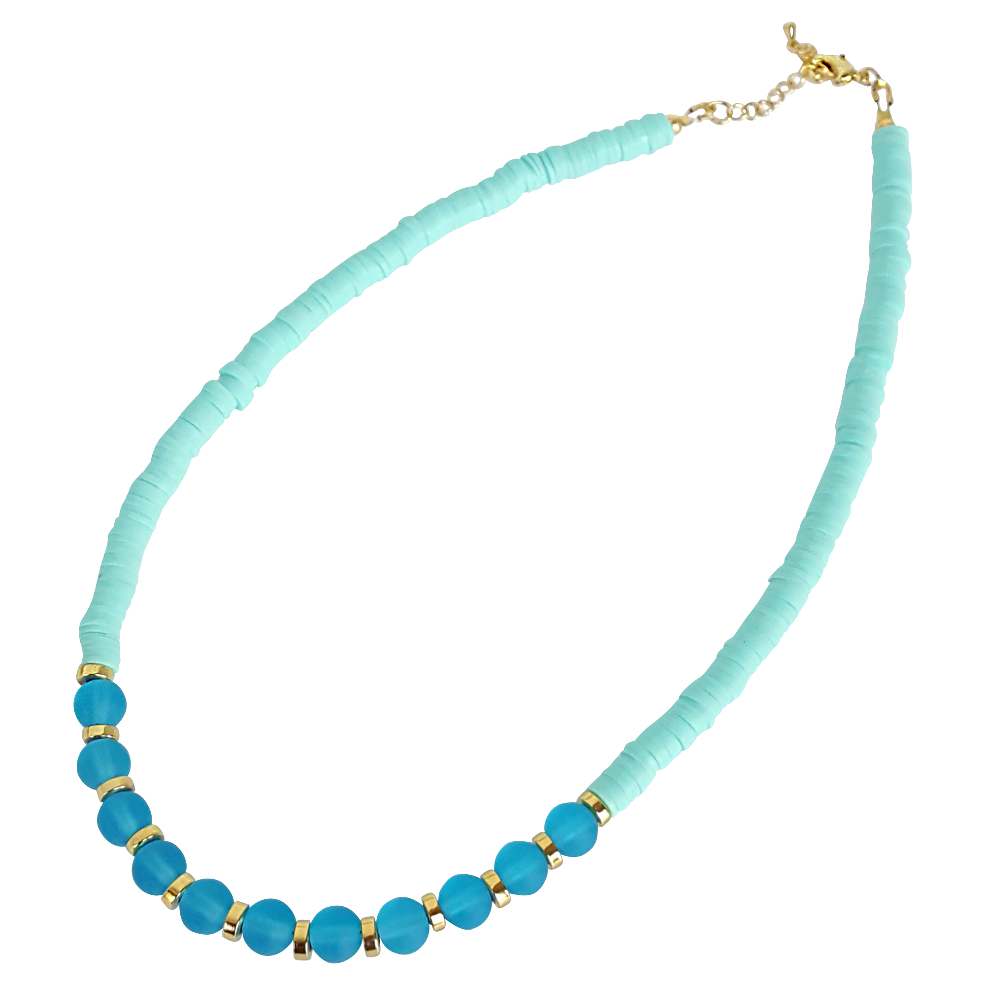Snazzy and Co - Wholesale Beaded/Pearl Necklace - Beach Glass and Heishi Bead Necklace - Aqua Trio1