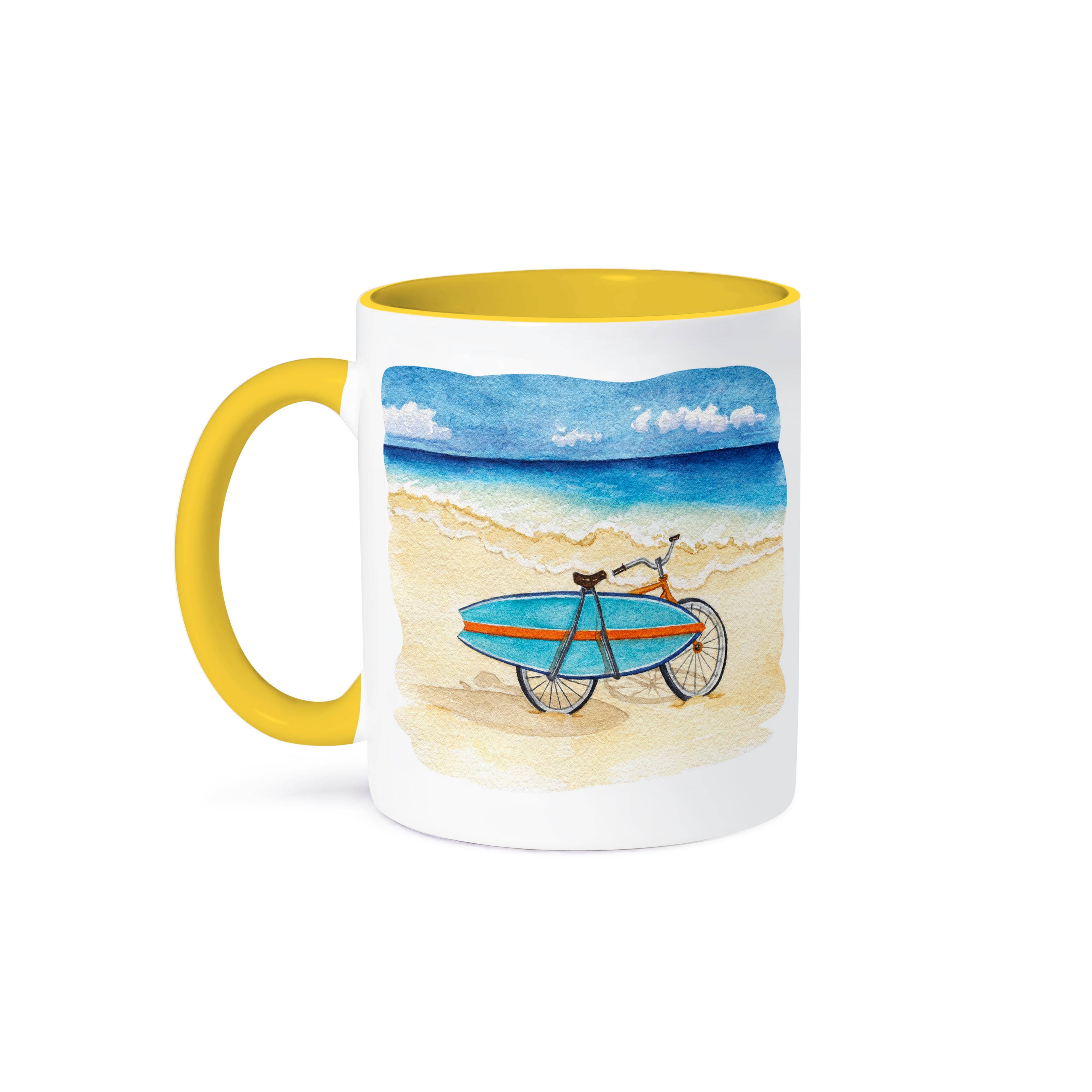 3dRose - Venta al por mayor Taza - 3dRose, Escena de Playa con una Bicicleta y Tabla de Surf, Taza0