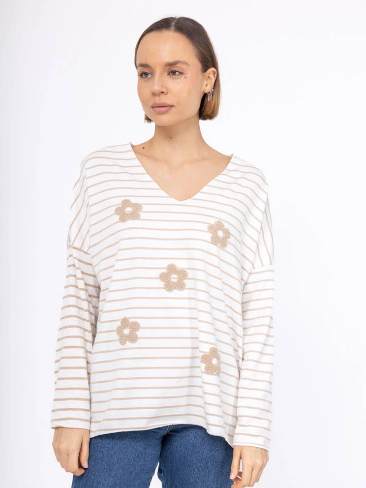 Haut rayé à fleurs @803239_HFleursRayure pour la vente par Mimi & Gogo