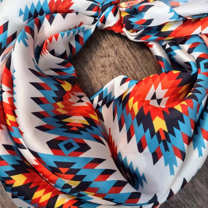 Double B Wild Rags - Wholesale Bandana – Women's - Wild Rag Bright Red, Turquoise, Yellow Aztec Cowboy Western Neck Scarf Bandanna by Double B Wild Rags3