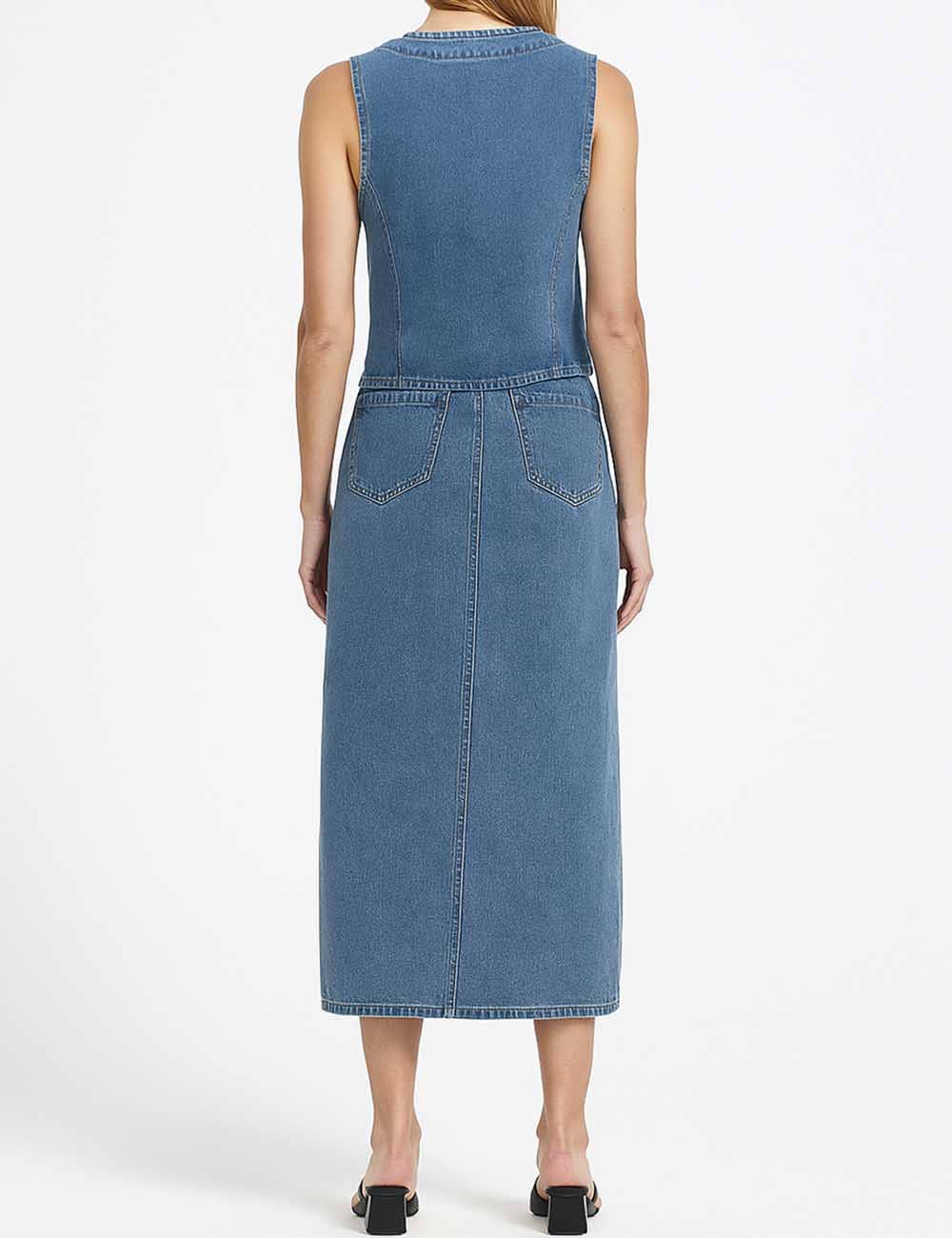 Sweetkama - Wholesale Top & Skirt Set - Women's - Ladies Denim Vest / Split Hem Skirt / Skirt Set 42199