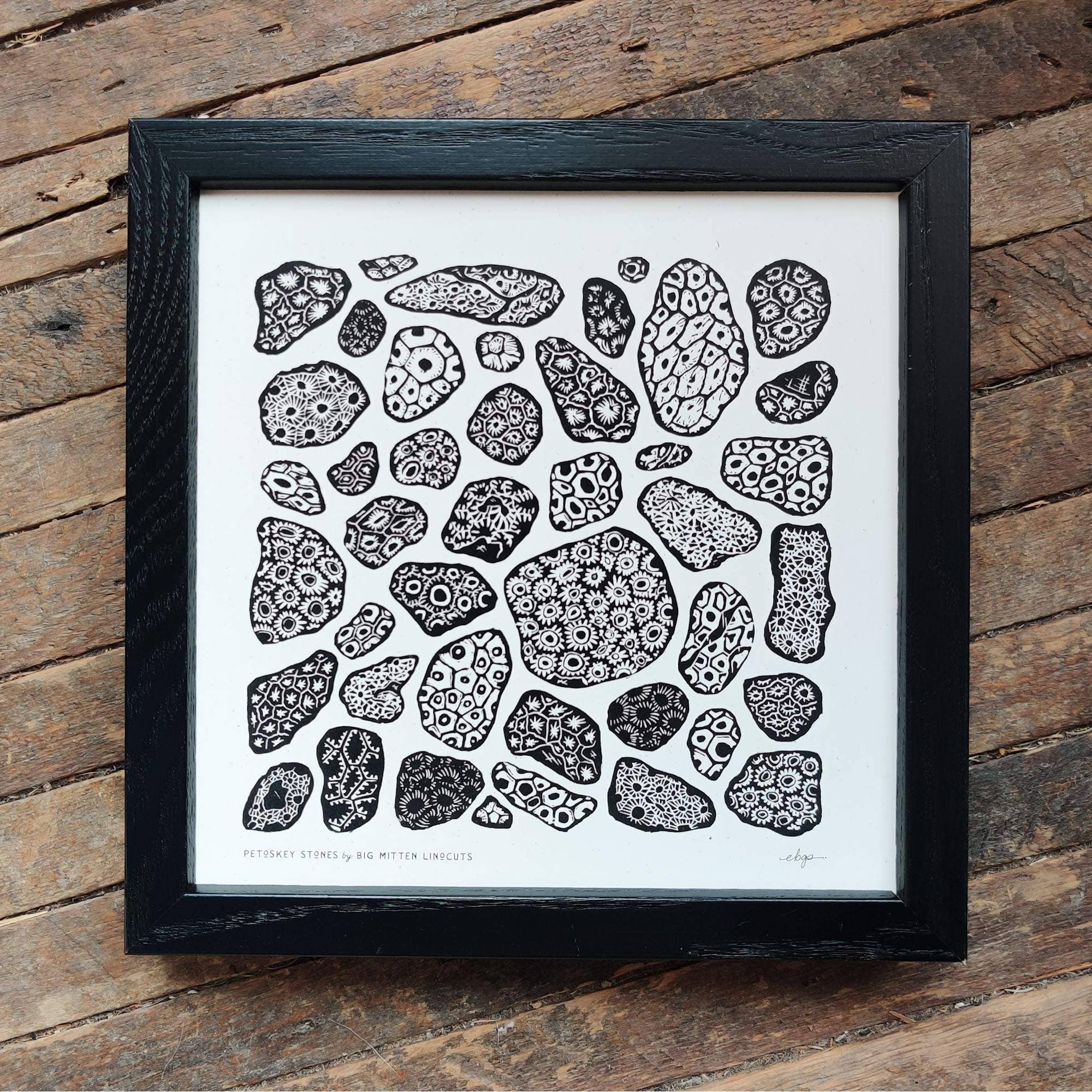 Big Mitten Linocuts - Wholesale Art Print - Petoskey Stones Linoprint3