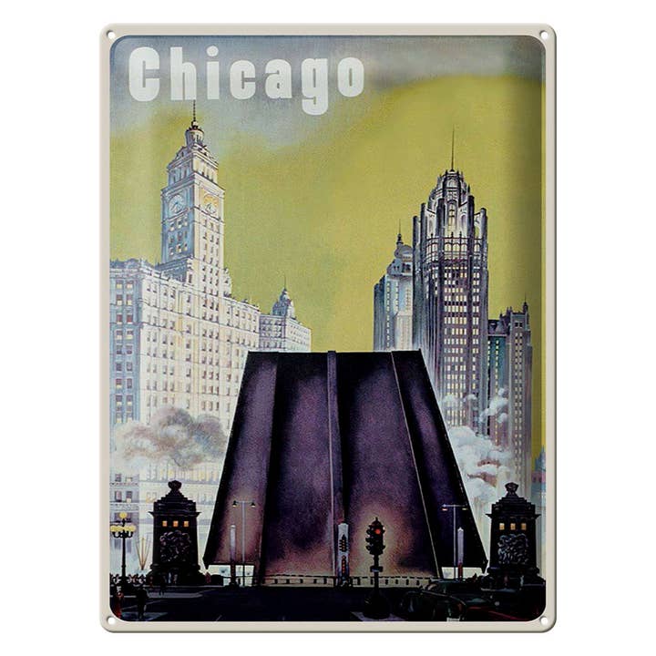 Plåtskylt Resa 30x40 cm Chicago Amerika Retro Dekorskylt för wholesale av Femer