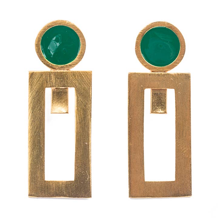 SALE In Line Green Enamel GP Post Earrings for wholesale by Saraswati Imports