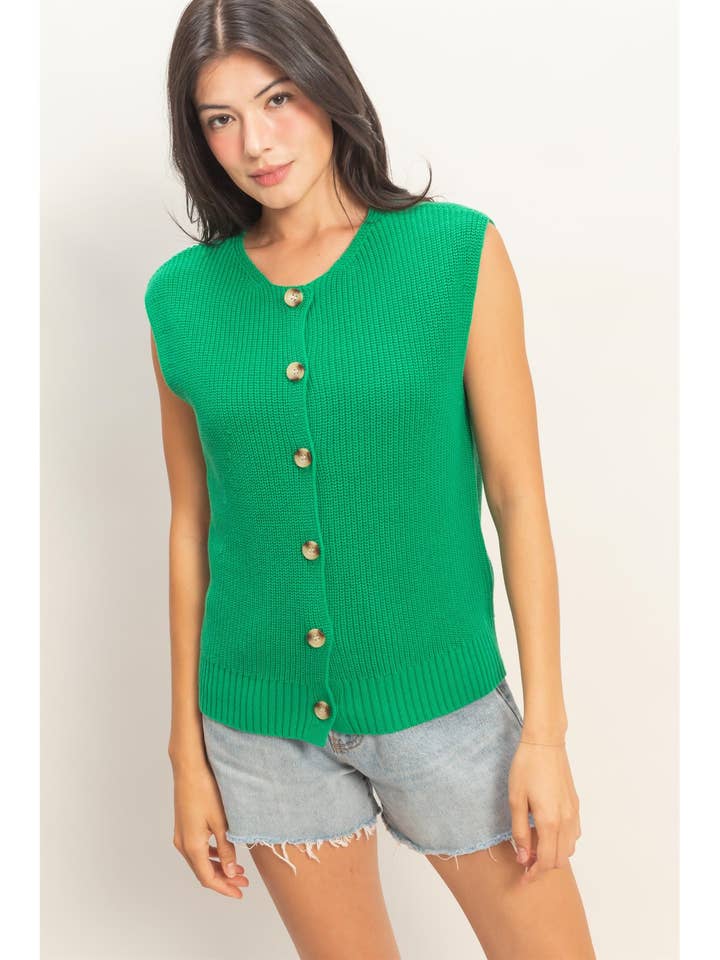 Sleeveless Button-Up Ribbed Vest for wholesale by HYFVE