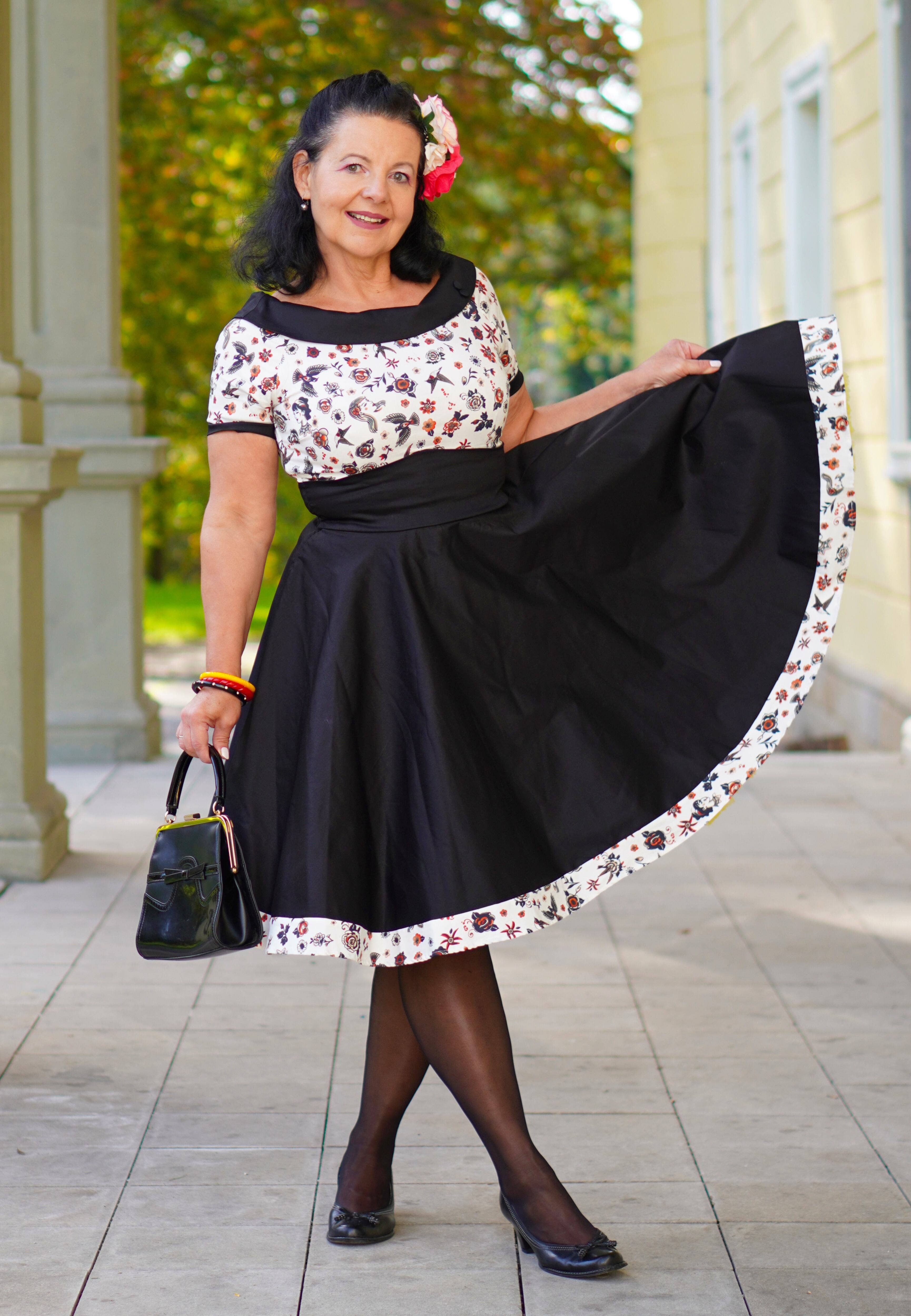 Dolly & Dotty - Vente Robe – femme - Robe swing rockabilly Darlene noire imprimé tatouage13