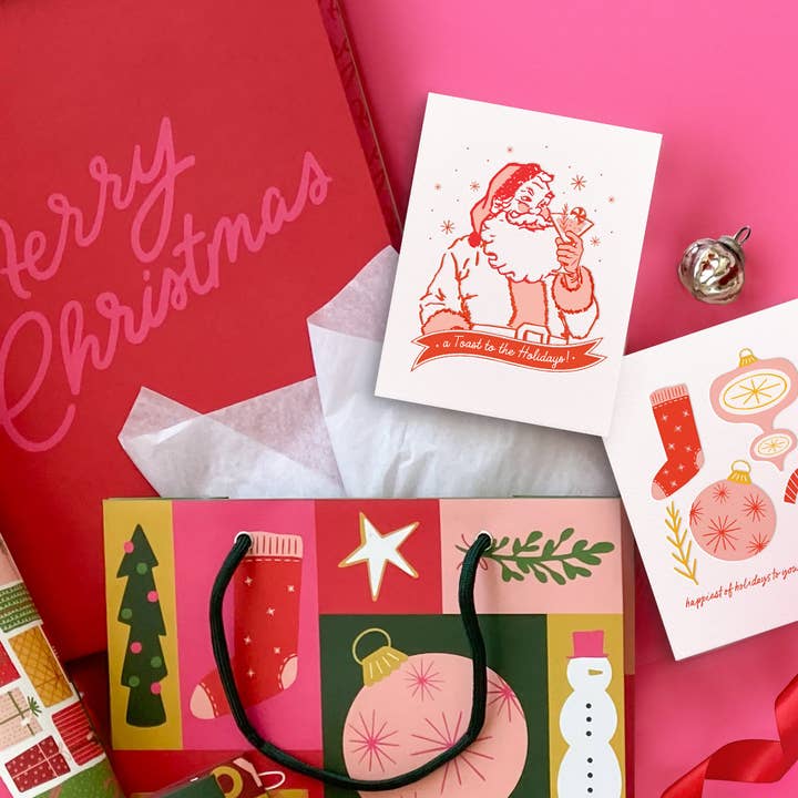 Dahlia Press - Vendita all'ingrosso Biglietti di auguri di Natale - Holiday Toast, set di biglietti natalizi tipografici1