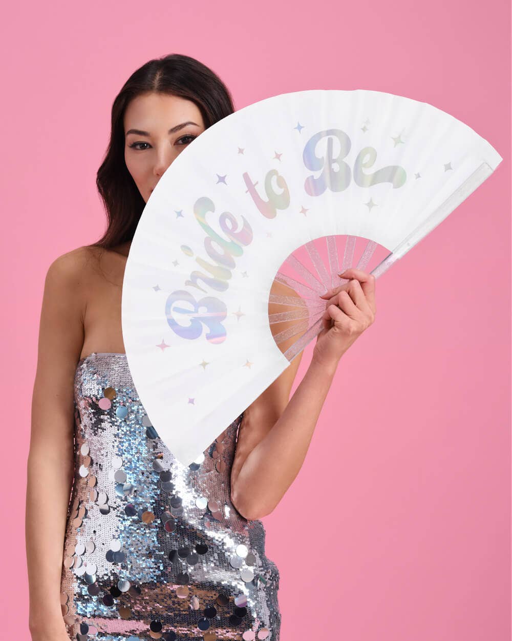xo, Fetti - Wholesale Handheld Folding Fan - Bride to Be Iridescent Folding Fan | Bachelorette Bridal 4