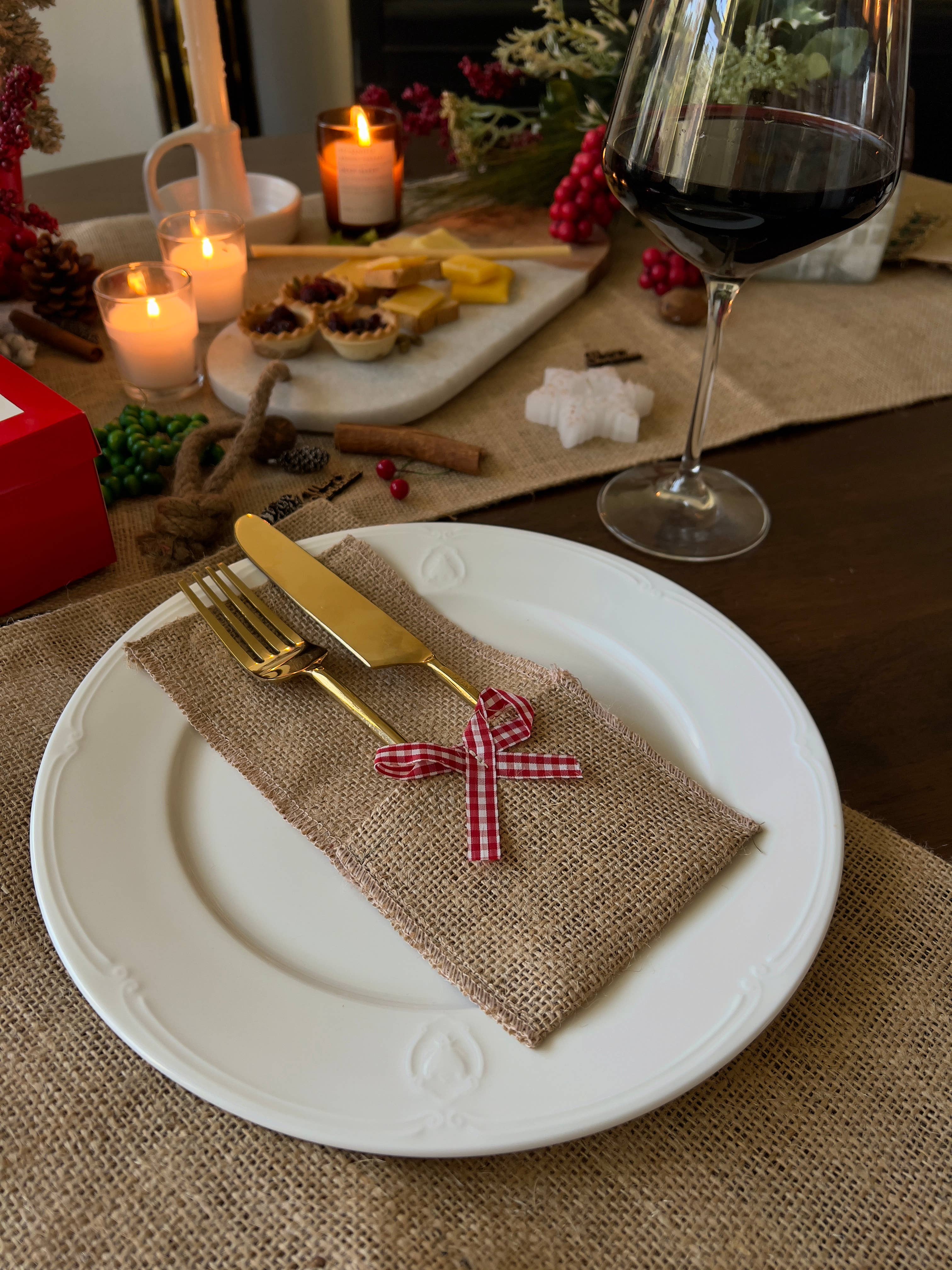 Uniq Favors – wholesale Servetthållare – 10 Rustik säckväv bestick hållare, Bröllop bord bestick påse7