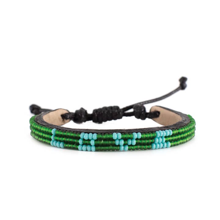 Ubuntu Life - Wholesale Beaded Bracelet - Skinny LOVE Bracelet - Green/Light Blue