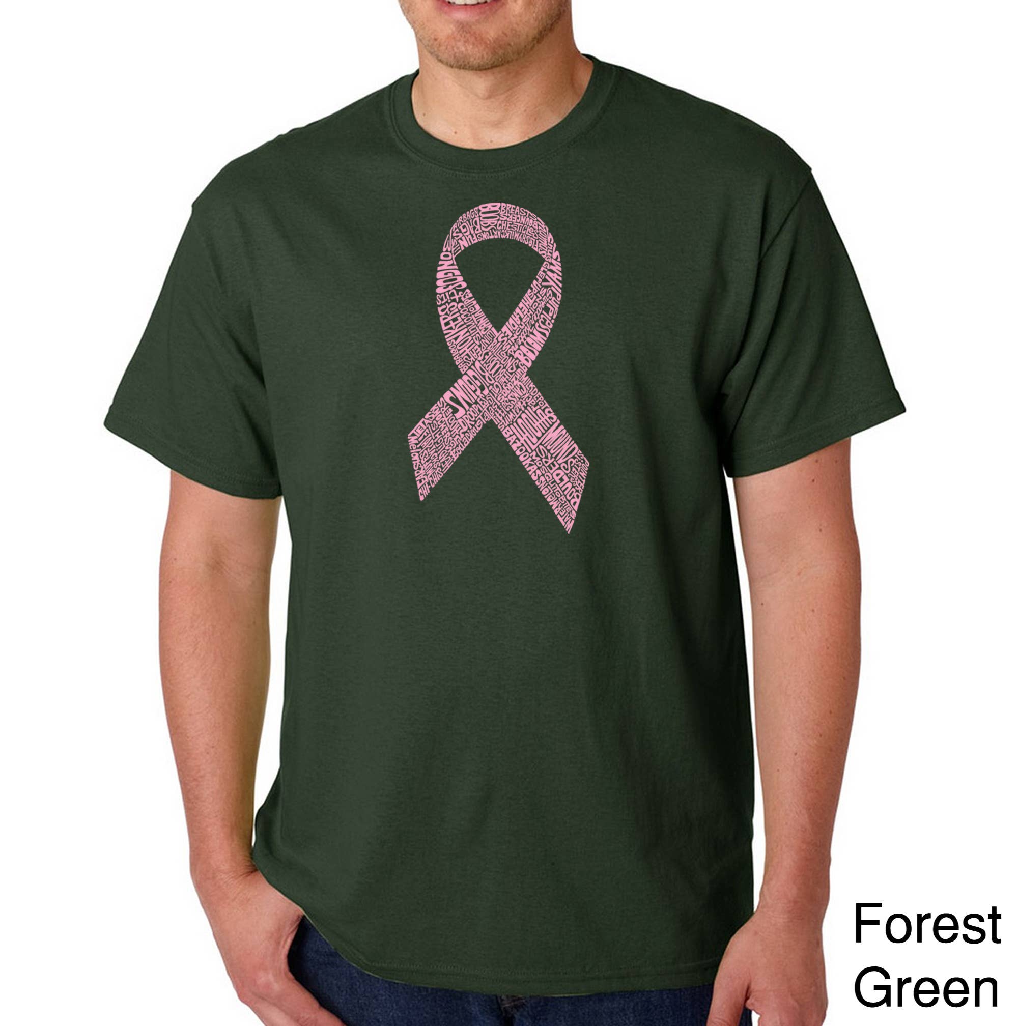 LA Pop Art - Wholesale Screen Printed T-Shirt - Men's - LA Pop Art Men's Word Art T-shirt - Breast Cancer Ribbon3