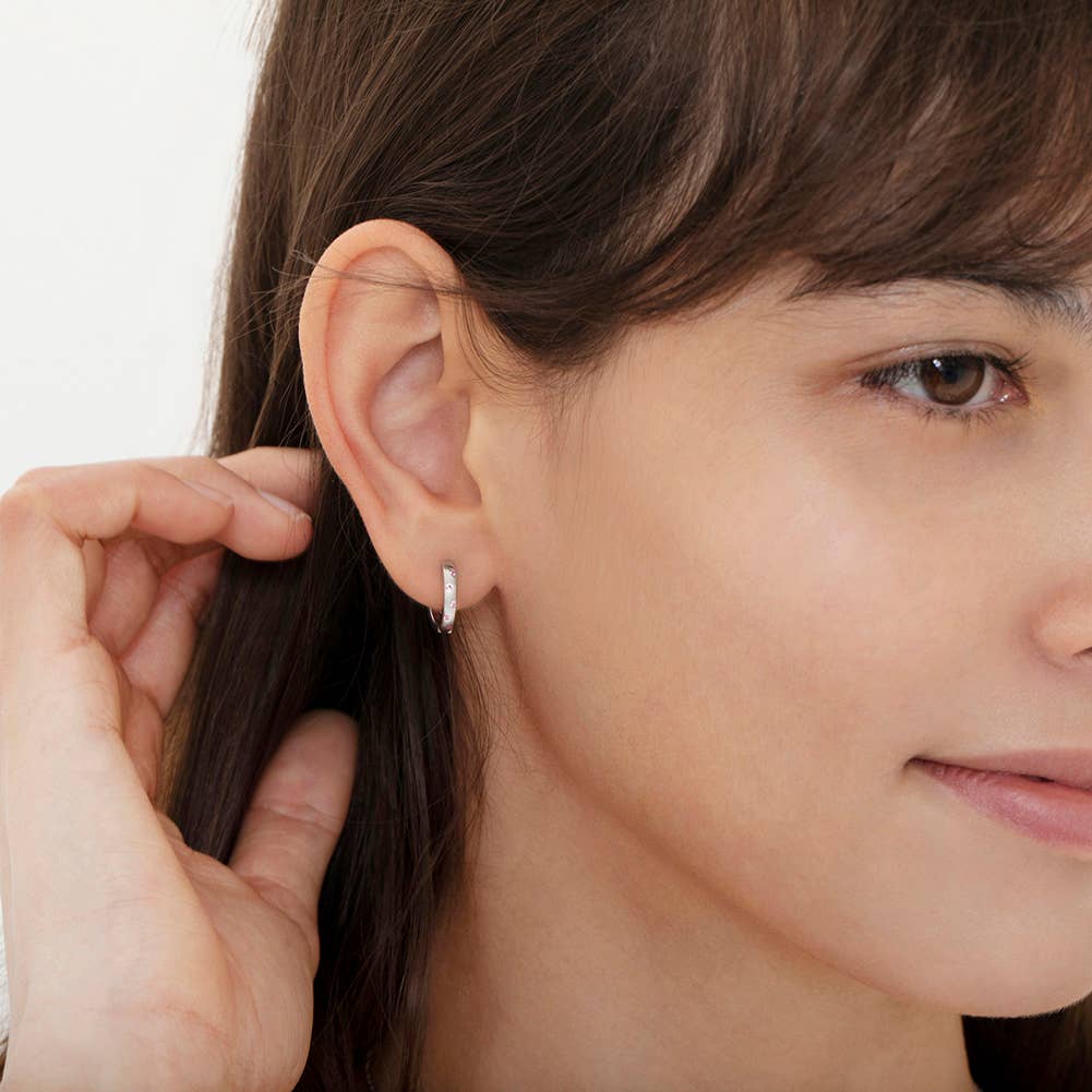 In Season Jewelry – wholesale Huggie earrings – Staggered CZ Gems 9mm Girls Earrings Hoop - Sterling Silver1