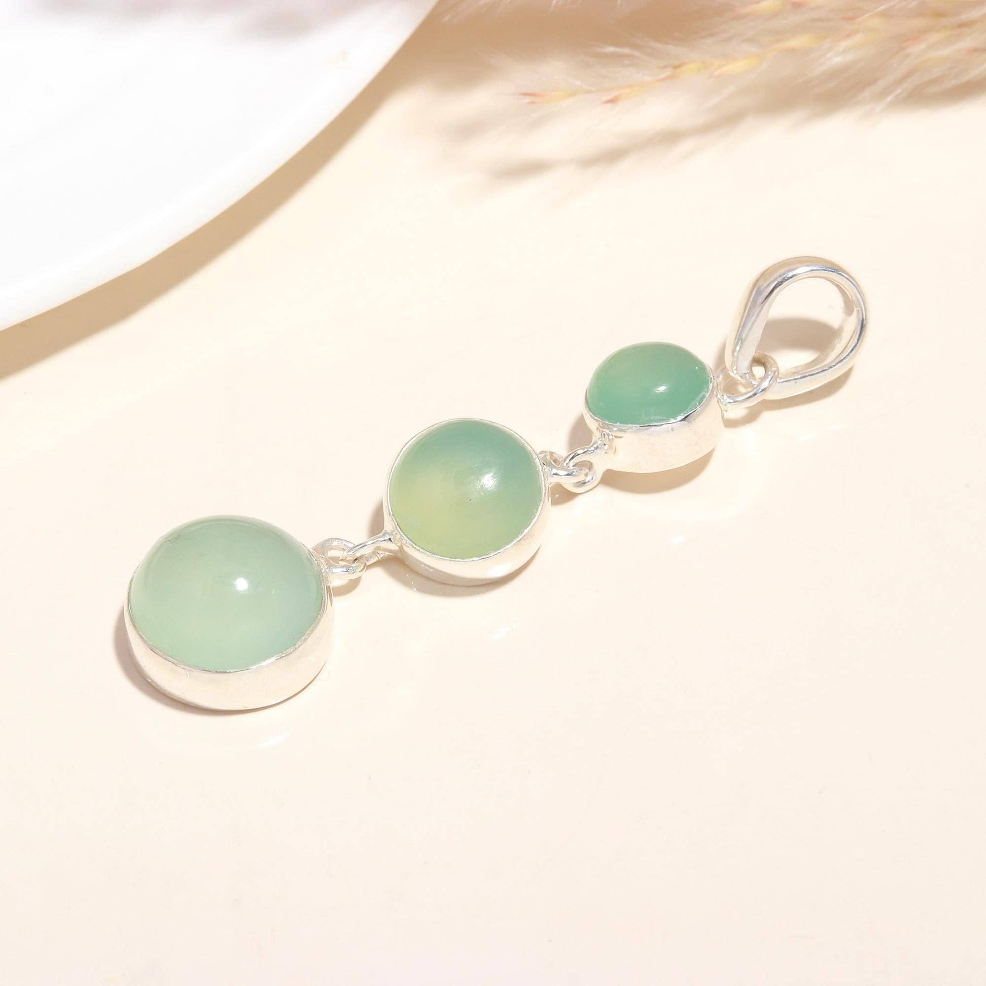 AG 925 JEWELLERY - Wholesale Halskettinghanger - 925 Sterling Zilver Natuurlijke Groene Chalcedoon Hanger Ketting3