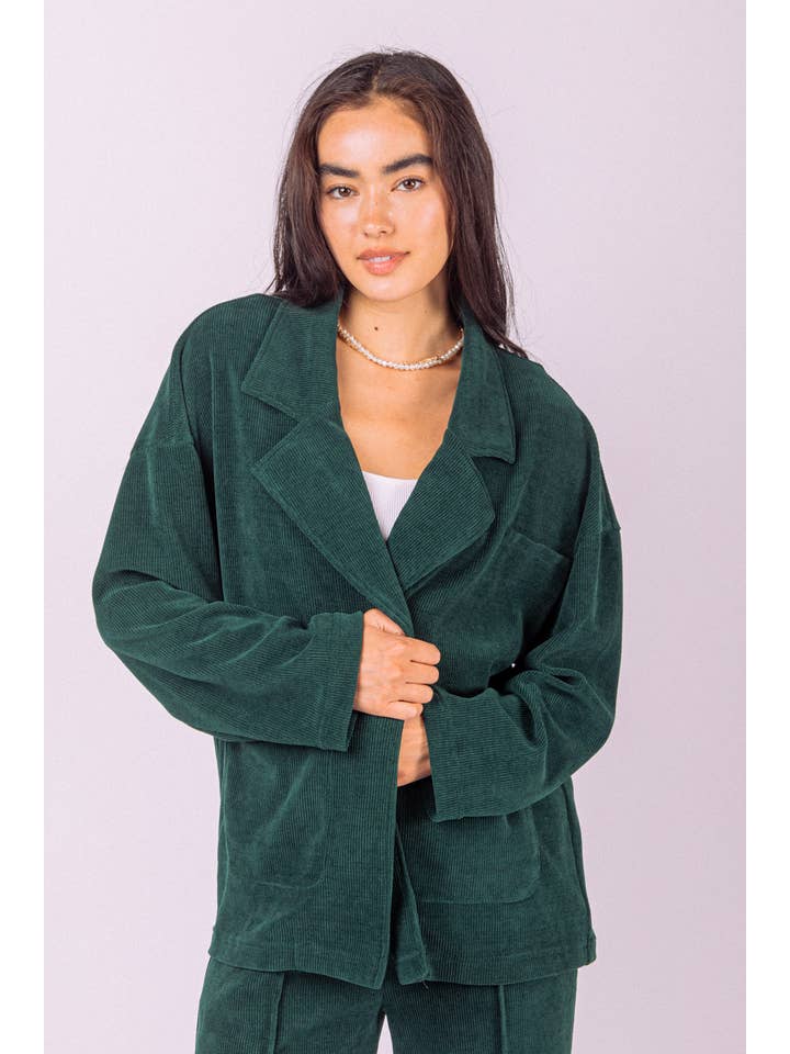 VERY J - Wholesale Blazer - Women's - VE60071JKT-Oversized Soft Knit Corduroy Blazer Jacket