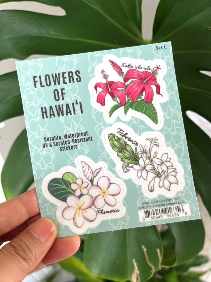 Foglio di adesivi Fiori delle Hawaii SET C per la vendita all'ingrosso da parte di Island Stickers & More / Yuriko J. Design